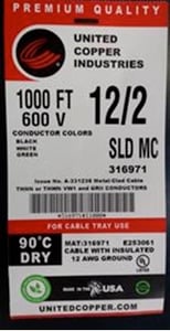 Metal Clad (MC) aluminum armored cable label